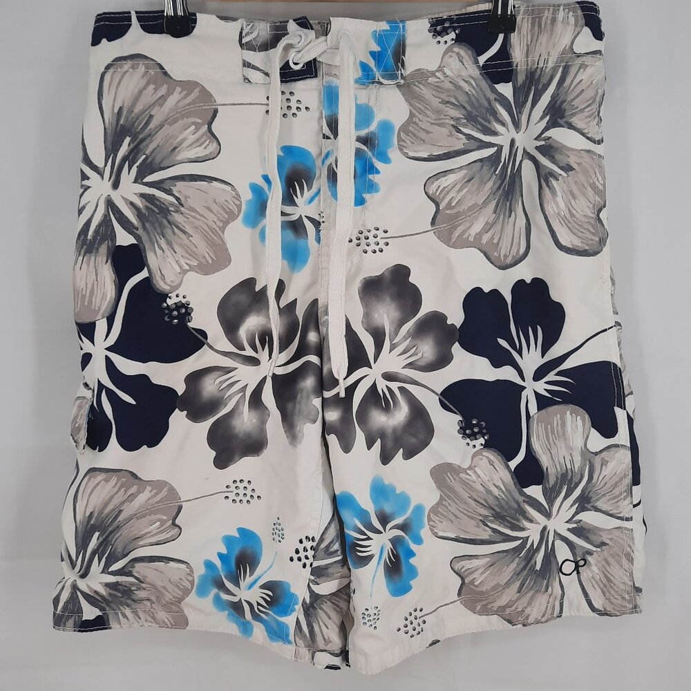 OP Ocean Pacific Hawaiian Swim Trunks Men's Size M Hibiscus Beach Vacation